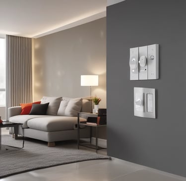 A residential building with multiple balconies and windows surrounded by trees. Cars are parked at the bottom, and some balconies have potted plants. The building has a warm yellow tone and features external air conditioning units.