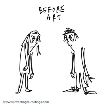 Line drawing of two bedraggled people