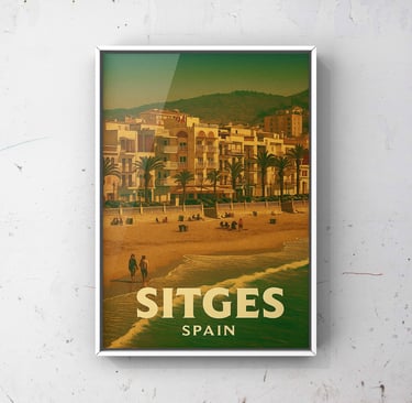 Vintage Sitges San Sebastián Beach Poster | Travel Art Print