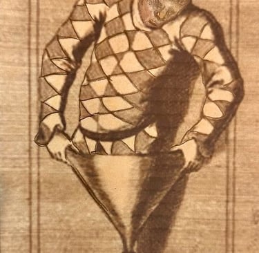 18th-century poster The bottle Conjuror entering into a wine bottle