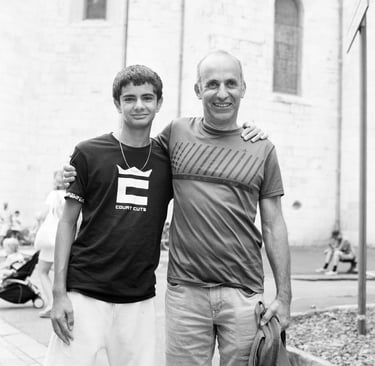 Father and son on vacation in Saint Jean De Luz in France