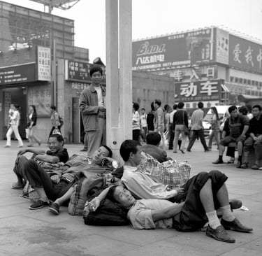 Group of workers in Shanghai waiting for their train