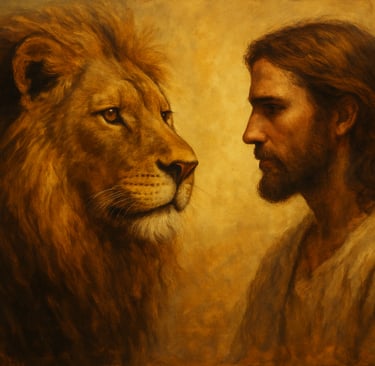 a painting of a lion and a lion