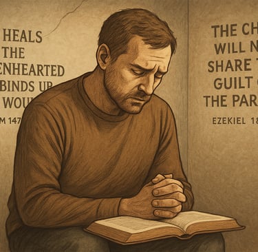 a man is sitting at a table with a bible