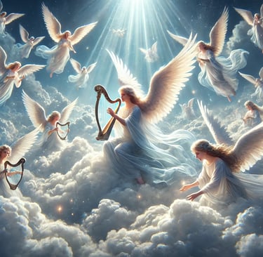 an angel playing harp 
