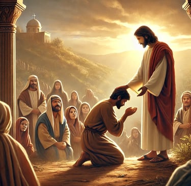 a man kneeling down to a woman who is kneeling down