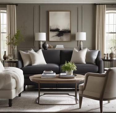 A living room filled with furniture and a white couch
