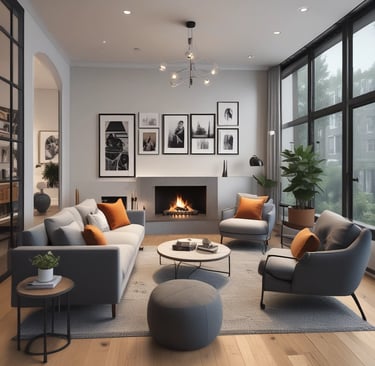 a living room filled with furniture and a laptop computer