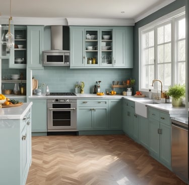 a kitchen with a table and chairs