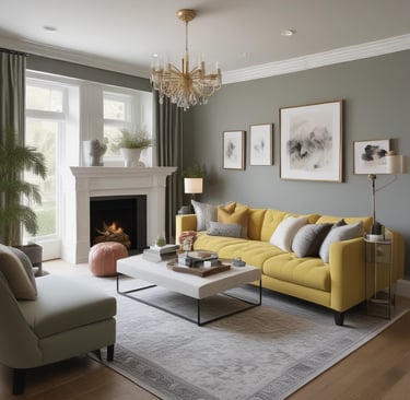 Curtains frame a window in a bright room.