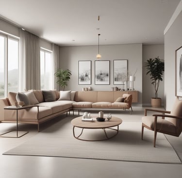 a living room with a couch and a table