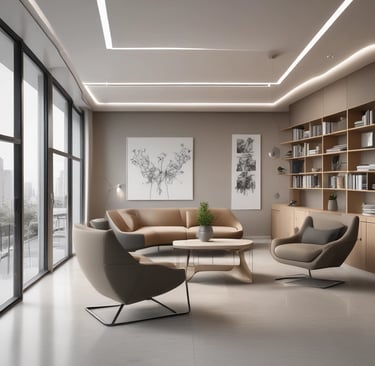 A modern home office with a standing desk and computer.