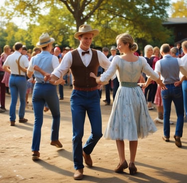 A vibrant country dance scene with people enjoying themselves.