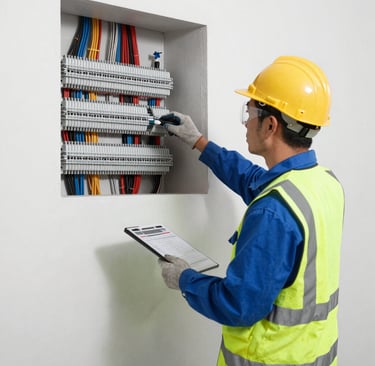 An electrician working on a commercial wiring project.