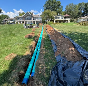 drainage pipe in a trench