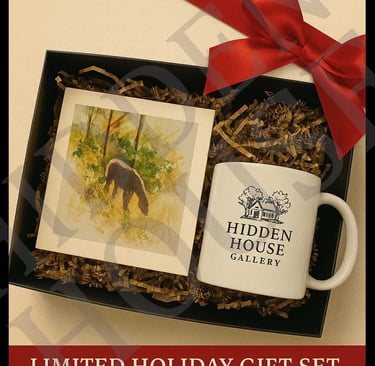 a hand painted print  gift set with a logo coffee mug