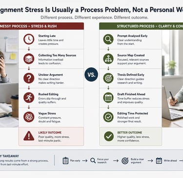 Comparison of unstructured and structured assignment workflows showing reduced stress and better results.