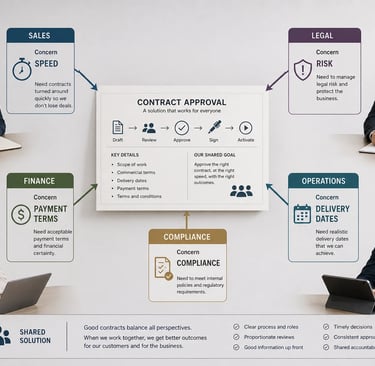 Stakeholder analysis aligning sales, finance, legal and operations teams around contract approval decisions.