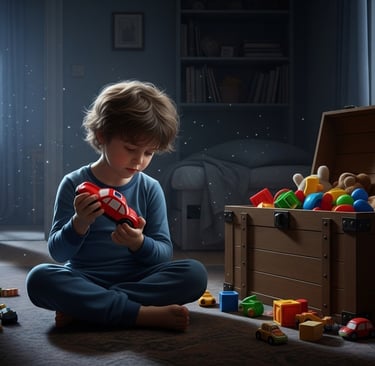 Child sitting on bedroom floor playing