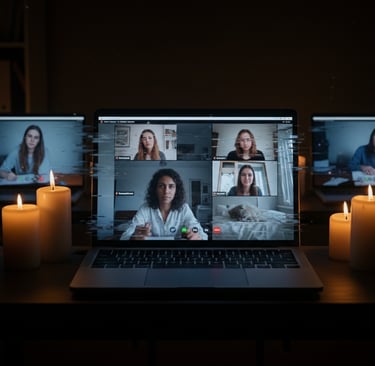 Five friends on a late-night video call,