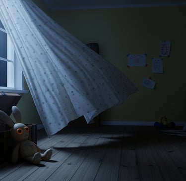 Empty child’s bedroom at night