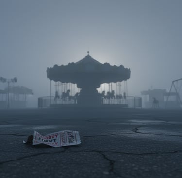 Empty carnival grounds at dawn
