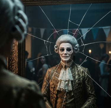 Party scene at night, figure in antique costume