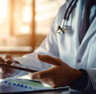 a doctor holding a tablet computer and a tablet