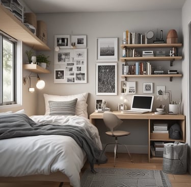 brown wooden desk with computer set