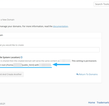 giao diện cpanel, thêm một tên miền mới