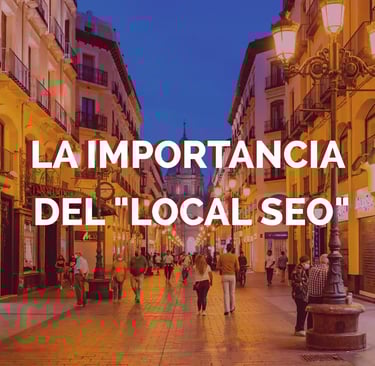 Calle central de Zaragoza de fondo y texto en primero plano indicando "La importancia del Local SEO"