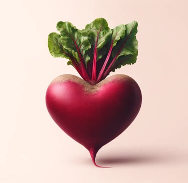 Imagen creada con IA de una remolacha con forma de corazón
