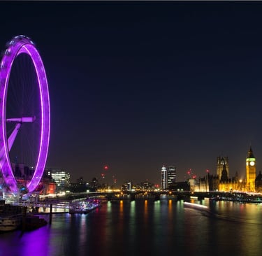 london eye in evening, beautifull colors of the city