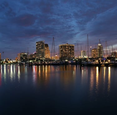 florida, tampa, evening city view by the ocean