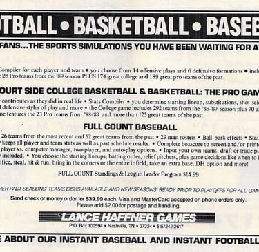an old black/white flyer from the 80's for Lance Haffner Games
