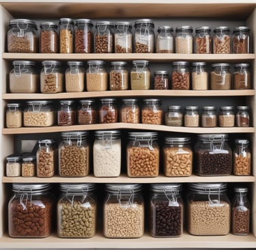 a shelf with many different types of food in it