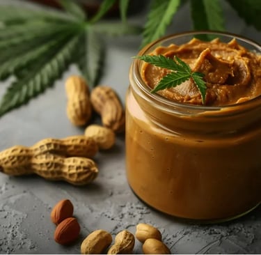 a jar of peanut butter with peanuts