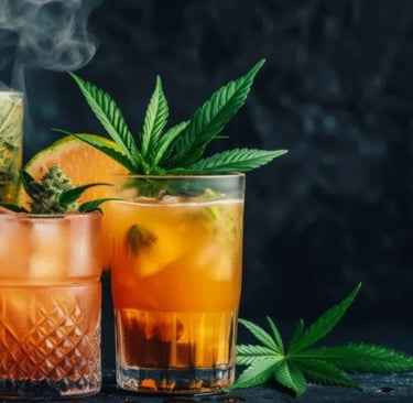 two glasses of cannabis marijuana and a glass of iced tea