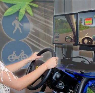 a woman is playing a video game on a computer