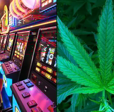 a casino machine with a marijuana leaf on the side
