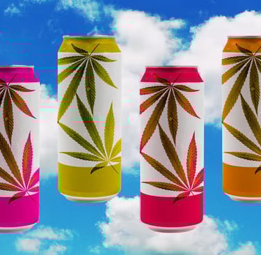 a row of four cans of cannabis cannabis