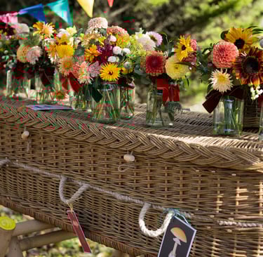 Funeral service, wicker casket