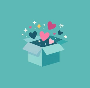 Ceremony in a box logo of a box with hearts and stars exploding out of the top