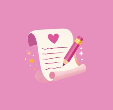 Say It Like You Mean It logo of a scroll of paper and pink pencil