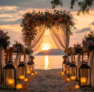 Wedding ceremony set up on a beach