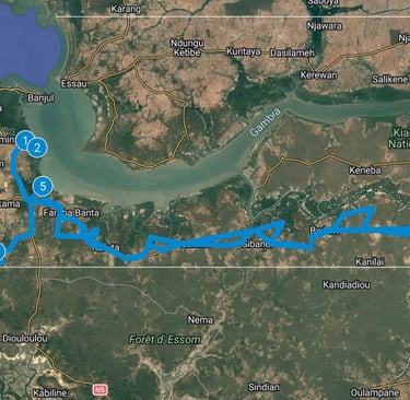 Route map  Gambia: 10-Day Bird Photography Tour across Diverse Habitats 