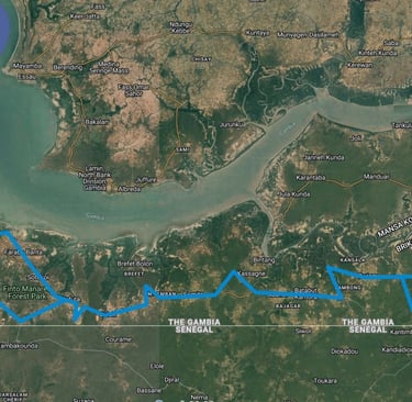 Route map Gambia: 8-day bird photography tour – Alternative route