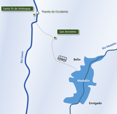 Carte accés Santa Fé de Antioquia depuis Medellin
