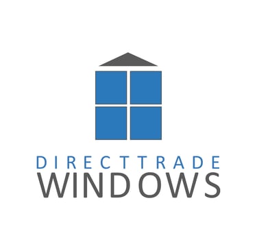 Direct Trade Windows logo featuring a blue window pane icon and gray roof graphic.