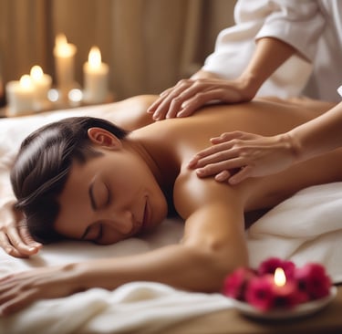 spa massage oil for couples lavender bottle Peace & Pamper Spa